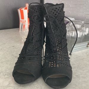 Black Faux Suede open toe bootie